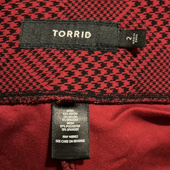 Torrid Studio Ponte Slim Fix Pixie Pant - Red Plaid Houndstooth - Picture 2 of 3